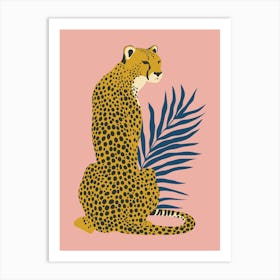 Cheetah with Tropical Leaves - Pink Art Print