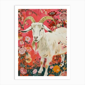 Floral Animal Painting Goat 2 Art Print