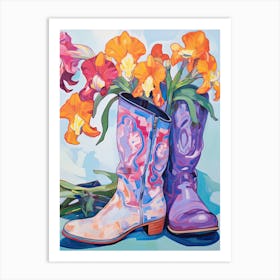 Oil Painting Of Colourful Flowers And Cowboy Boots, Oil Style 5 Art Print