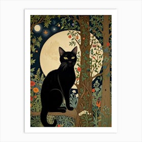 Black Cat In The Forest Style William Morris 6 Art Print