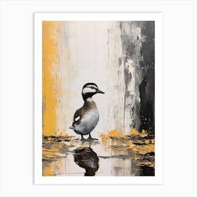 Mustard Grey & Black Duckling Painting Art Print