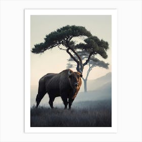 Bison In The Mist Art Print