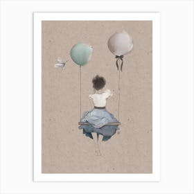Girl On A Baloon Swing Art Print