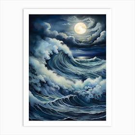 Ocean Waves At Night Storm Sea Art Art Print