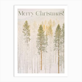 Merry Christmas. Winter Forest with Quote Art Print