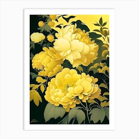 Cottage Gardens Peonies 2 Yellow Vintage Sketch Art Print