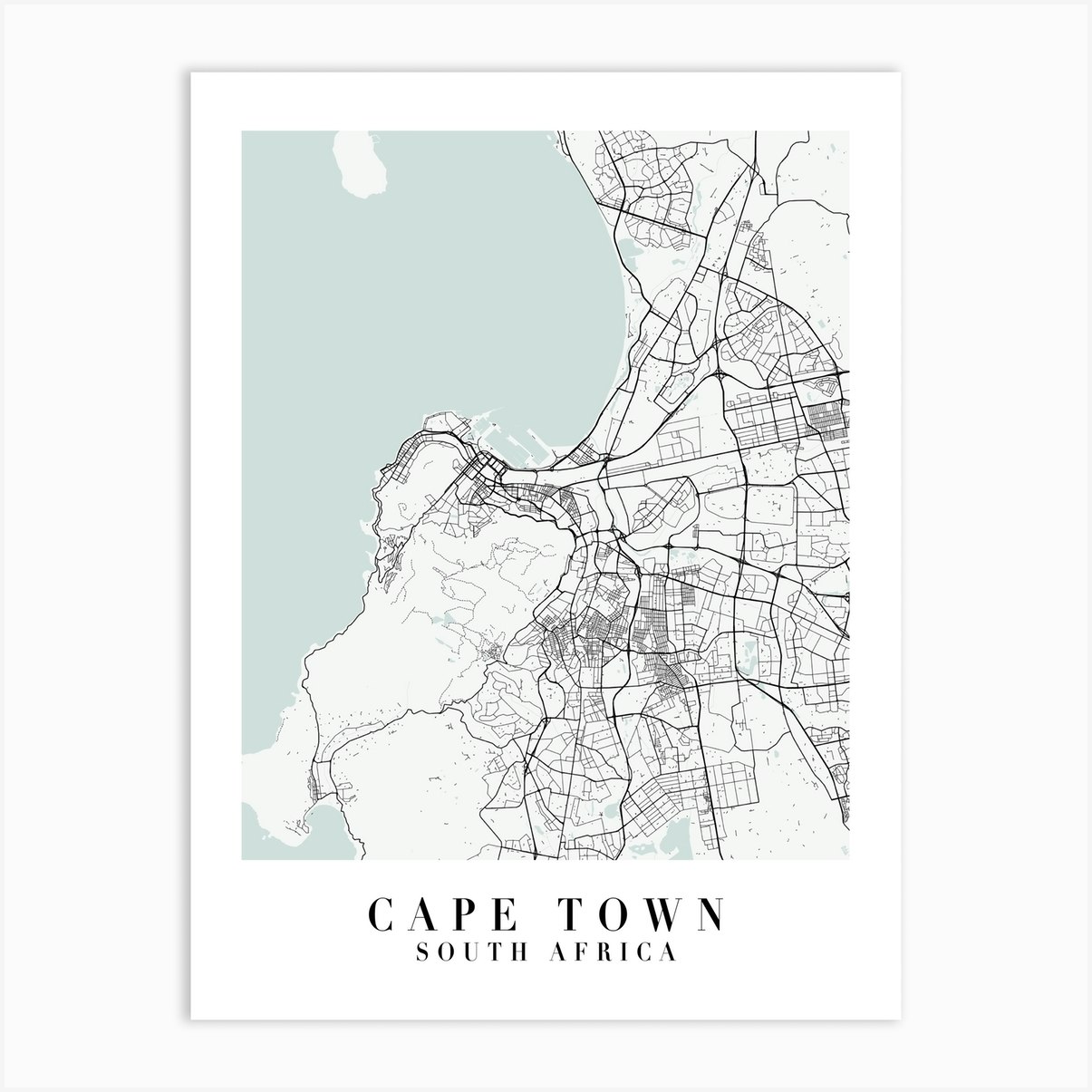 Cape Town South Africa Street Map Minimal Color Art Print