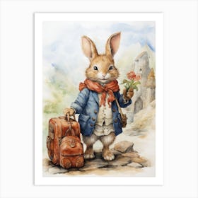 Bunny Traveling Rabbit Prints Watercolour 1 Art Print