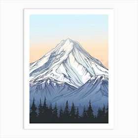 Mount Shasta Usa Color Line Drawing (7) Art Print