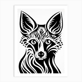 Linocut Fox Abstract Line Illustration 14 Art Print