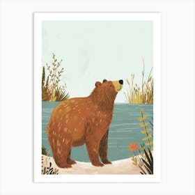 Brown Bear Standing On A Riverbank Storybook Illustration 1 Art Print