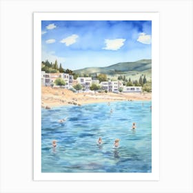 Swimming In Naxos Greece 2 Watercolour Art Print