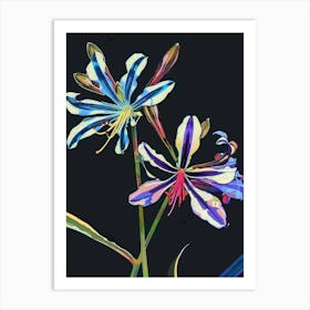 Neon Flowers On Black Agapanthus 2 Art Print