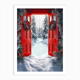 Christmas Door to the snow forest Art Print