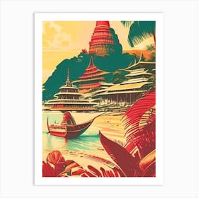 Phuket Thailand Vintage Sketch Tropical Destination Art Print