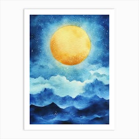 Abstract Full Moon Power Spiritual Energy Watercolor Painting Art Print