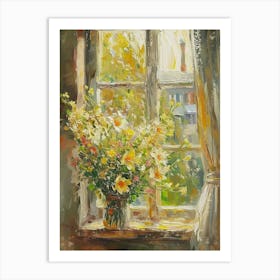 Freesia Flowers On A Cottage Window 2 Art Print