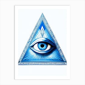 Eye Of Providence, Symbol, Third Eye Blue & White 3 Art Print