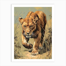 African Lion Relief Illustration Lionesss 1 Art Print