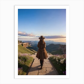 Woman Walking In The Mountains Art Print