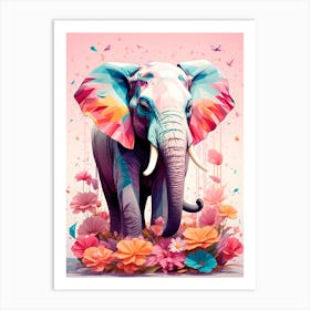 Elephant With Flowers Art Print