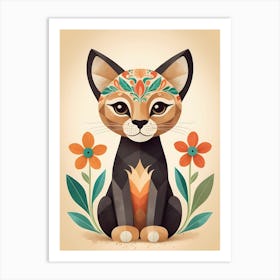 Floral Cute Baby Puma Nursery Illustration (15) Art Print