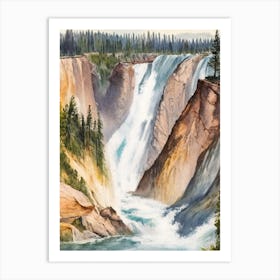 The Lower Falls Of The Yellowstone River, United States Water Colour  (1) Art Print