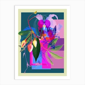 Bleeding Heart (Dicentra) Neon Flower Collage Art Print