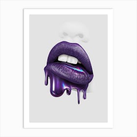 Purple Lips With Dripping Liquid Art Print