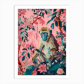 Floral Animal Painting Baboon 3 Art Print