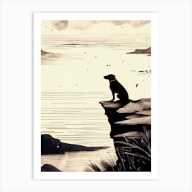 Dog On Cliff, Rainy Day, Minimilist Art Print