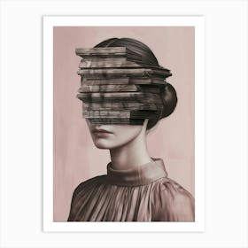 Woman With Her Head Covered With Books Art Print