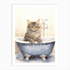 American Bobtail Cat In Bathtub Bathroom 1 Art Print