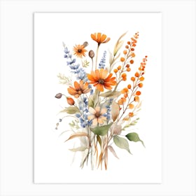 Watercolor flowers bouquet autumn style Art Print