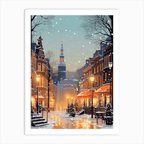 Winter Travel Night Illustration Hamburg Germany 3 Art Print