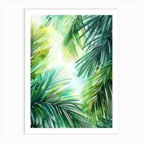 Watercolor Palm Leaves Background Art Print