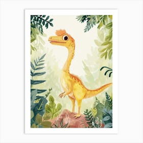 Archaeopteryx Dinosaur Watercolour Plant Illustration Art Print