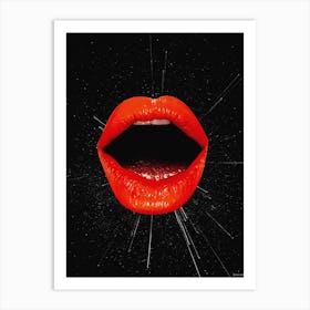Night Sky Stars Red Lips Collage In Black Art Print