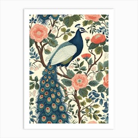 Floral Cream Vintage Peacock Wallpaper 2 Art Print