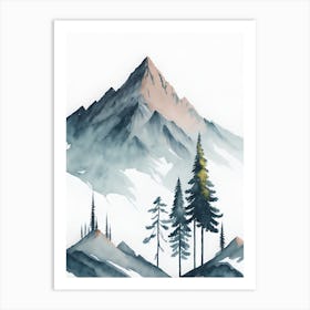 Mountain And Forest In Minimalist Watercolor Vertical Composition 93 Art Print