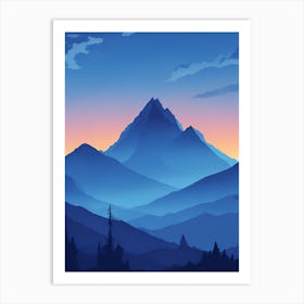 Misty Mountains Vertical Composition In Blue Tone 177 Art Print