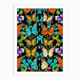 Butterflies On A Black Background 3 Art Print