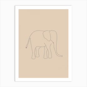 Elephant On A Beige Background - Boho, Line Art 1 Art Print