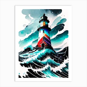 Lighthouse In The Ocean 1 Art Print