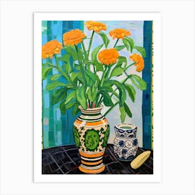 Flowers In A Vase Still Life Painting Marigold 2 Art Print