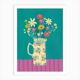 Flowers On Green And Pink Art Print