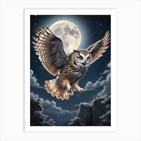 Owl In Flight Art Print