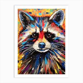 A Playful Raccoon In The Style Of Jasper Johns 1 Art Print