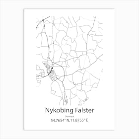 Nykobing Falster,Denmark Minimalist Map Art Print