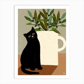 Cat and Olives Art Print
